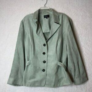 Studio I Womens Green Microsuede Belted Button Down Front Jacket 24W PLUS SIZE